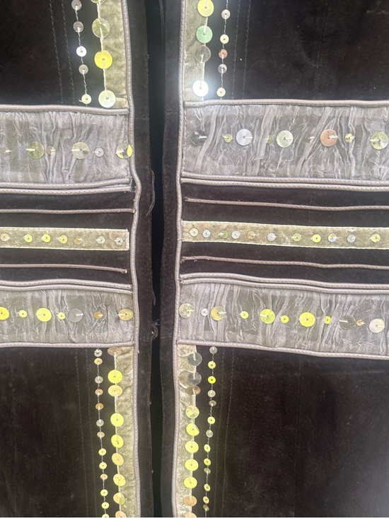 Vintage 90s ARDEN B Black Suede Leather Silver Embellished Maxi Coat Jacket.XS - Picture 4 of 5